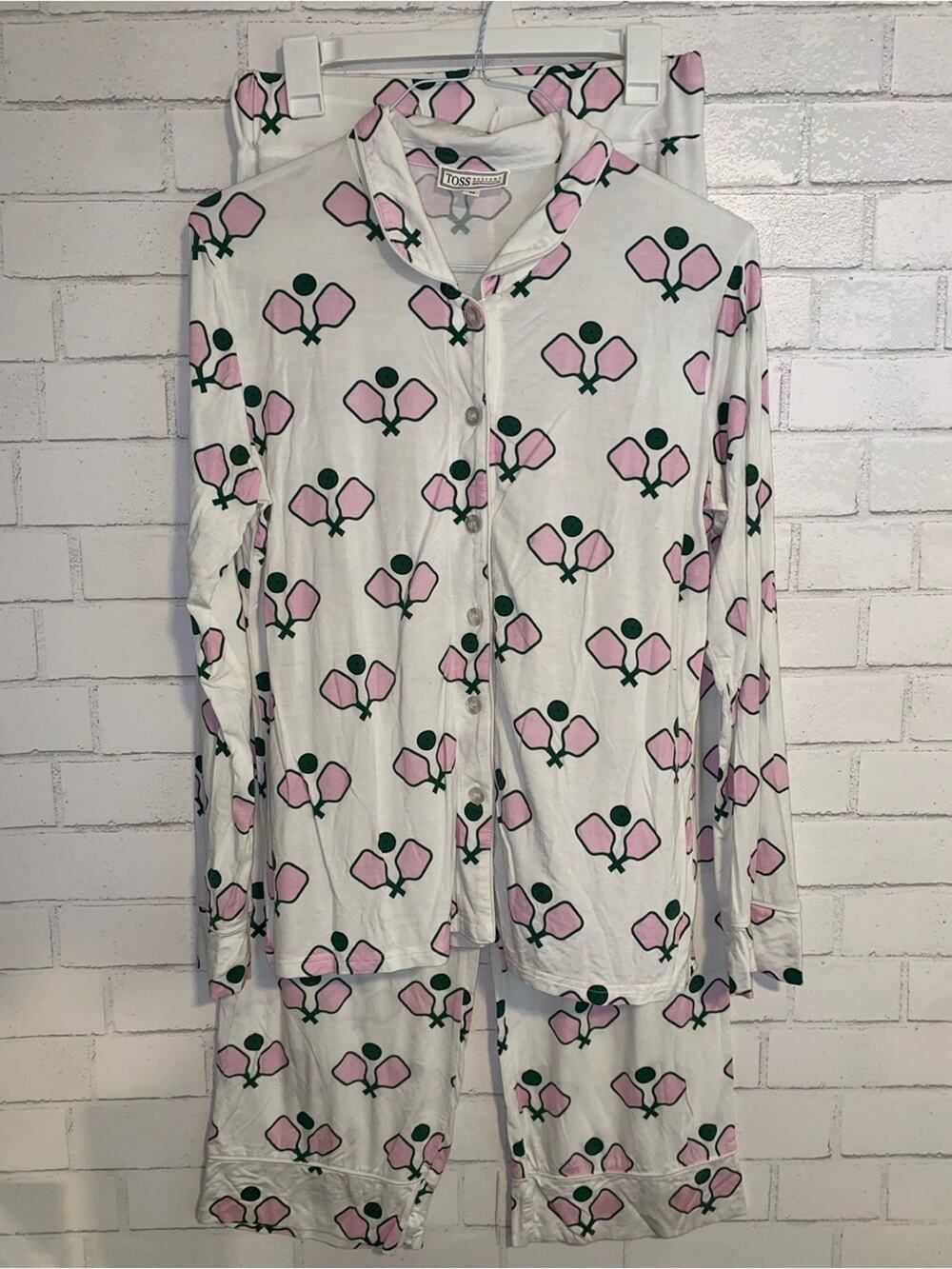 TOSS DESIGNS Mark & Graham $129 Pink & Green Pickleball PJ Pajama MED EUC